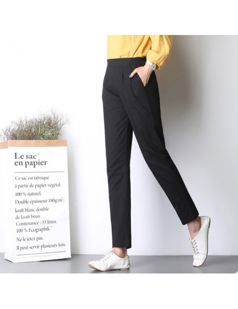 Pants & Capris new summer autumn women's stretch linen pants plus size high waist casual trousers elastic waist female breath...