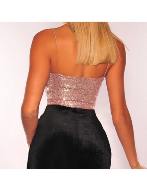 Camis Women Sleeveless Sequin Crop Top Strap Top Vest Shirt Glitter Sequined Bralette Top Ladies Slim Shirt - Pink - 48300796...