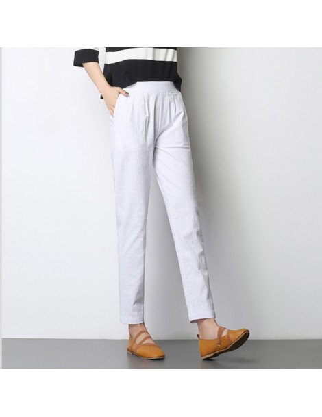 Pants & Capris new summer autumn women's stretch linen pants plus size high waist casual trousers elastic waist female breath...