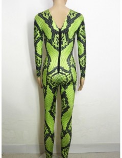 Jumpsuits green snake 3D printing jumpsuit sexy stretch elastic prom party Halloween Bar Cosplay role costume singer stage sh...