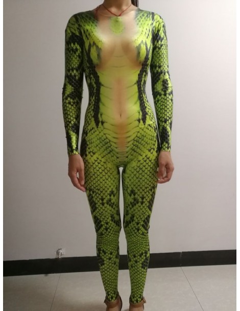 Jumpsuits green snake 3D printing jumpsuit sexy stretch elastic prom party Halloween Bar Cosplay role costume singer stage sh...