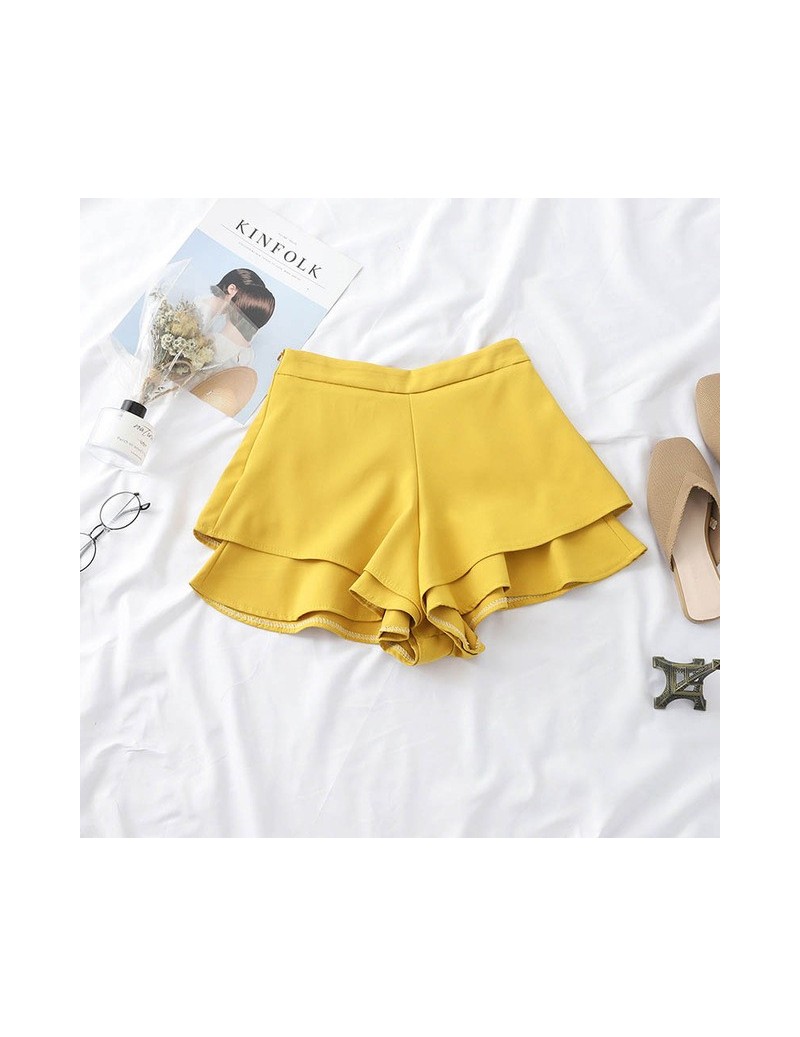 Spring Women Shorts Femenino Elegant Ruffled Wide Leg Elastic Band Loose Hot Short Casual 2019 Summer Femme Shorts - yellow ...