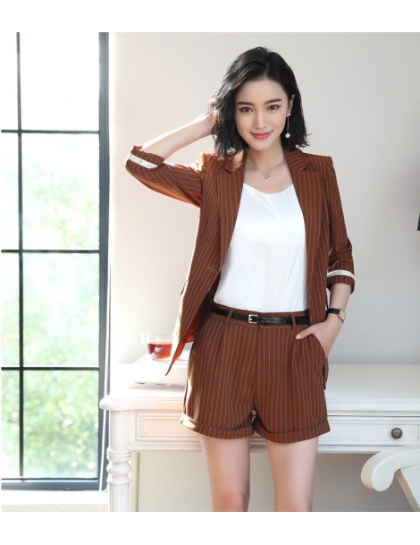 Pant Suits Fashion Casual Ladies Grey Blazer Women Business Suits Shorts and Jacket Sets Half Sleeve OL Styles - Picture colo...