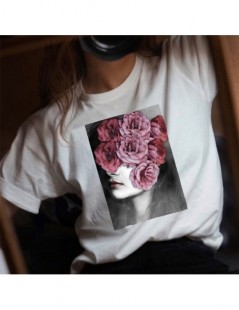 T-Shirts 100% Cotton aesthetic T-shirt Sexy Flower Printing Harajuku Short-sleeved Tops & Tees Fashion Casual women's Large S...