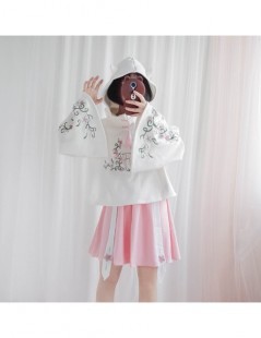 Hoodies & Sweatshirts Chinese Style White Deer Flower Ring Embroidery Pullover Women Autumn Winter Cape & Skirt Set Cute Warm...