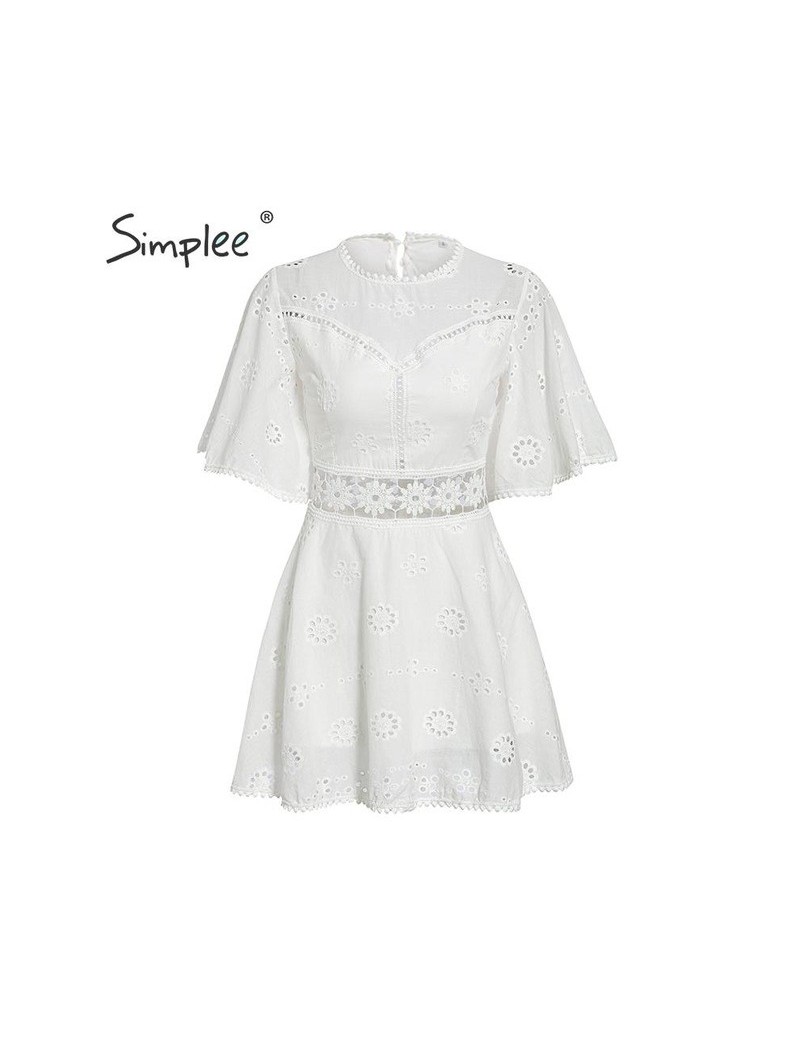 Dresses White embroidery women summer dress Hollow out o neck cotton linen dresses Holiday backless short female vestidos 201...