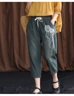 Jeans Summer Jeans Women Retro Slim-type Elastic Waist Denim Pants New Ladies Embroidery pocket Mori girl Casual Trousers 201...