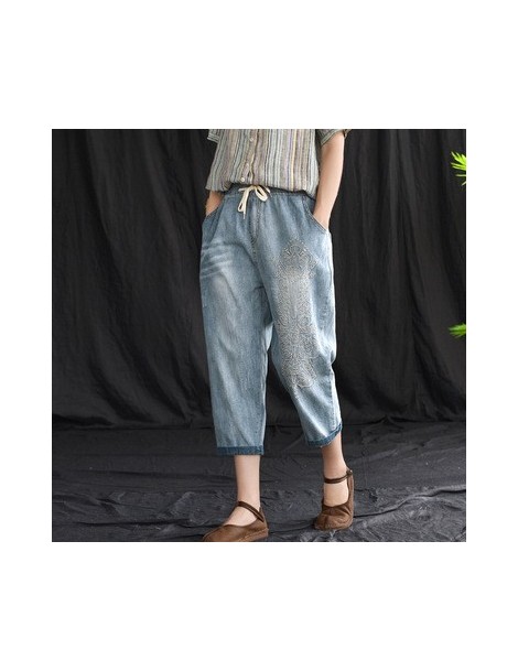Jeans Summer Jeans Women Retro Slim-type Elastic Waist Denim Pants New Ladies Embroidery pocket Mori girl Casual Trousers 201...