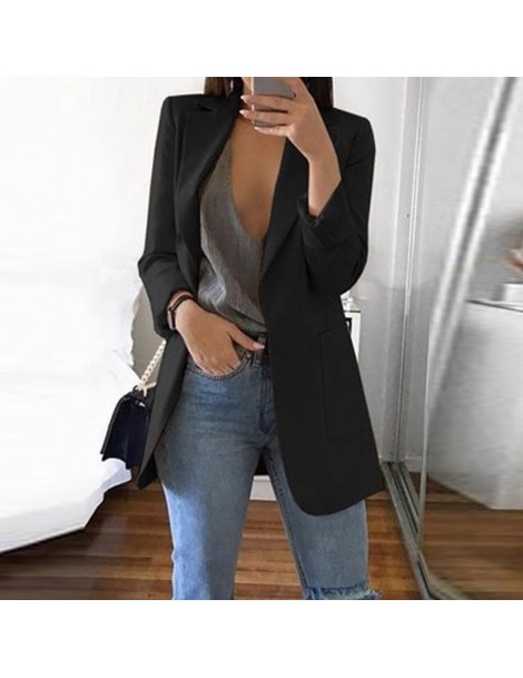 Blazers Women Casual Mid Trench Coat Solid Color Pockets Slim Cardigan Office Ladies Outdoor Work Suit Jackets Femme Clothes ...