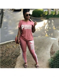 Women's Sets PINK Letter Print Tracksuits Women Two Piece Set Spring Street t-shirt Tops and Jogger Set Suits Casual 2pcs Out...