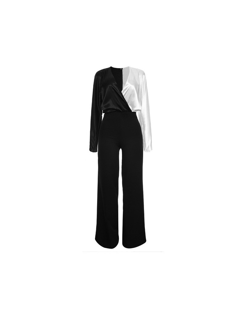 White Black Color Block Patchwork Jumpsuit Women Elegant Long Sleeve Sexy V Neck Women Jumpsuit Office Lady Female Body Over...
