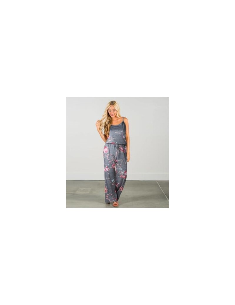 Jumpsuits New women's loose printed sling jumpsuit - light grey 0444 - 4M4132382483-7 $29.54