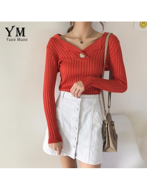 Pullovers New Fashion Single Button Design Sweater Women Turn-down Collar Pullover Slim Knit Sweater Female Outwear Solid Top...