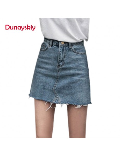 Skirts Duanyskiy Women Summer Black Blue Solid Casual High Waist Pencil Denim Skirts High Street Pockets Button All-matched J...