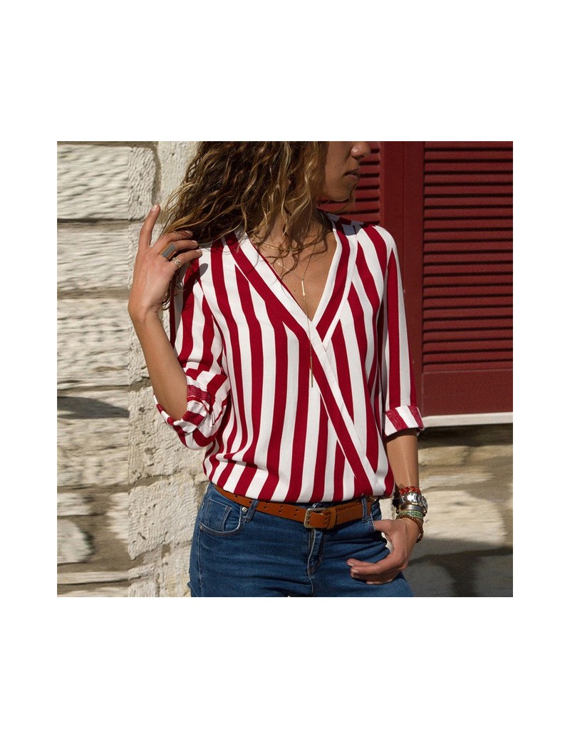 Women Striped Blouse Shirt Long Sleeve Blouse V-neck Shirts Casual Tops Blouse et Chemisier Femme Blusas Mujer de Moda 2019 ...
