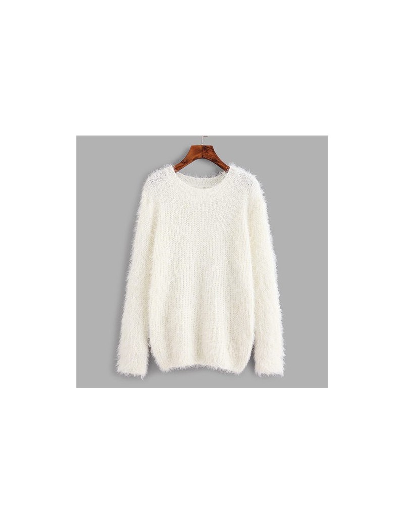 Pullovers Workwear Fuzzy Chunky Knit Women White Sweater 2018 Autumn Solid Casual Loose Sweater Cotton Pullovers Jumper - Whi...