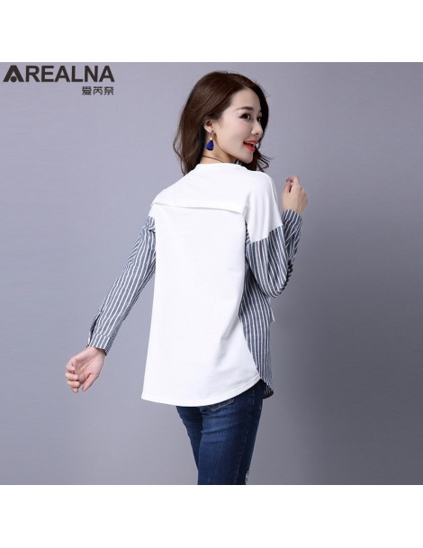 Blouses & Shirts autumn korean Shirt women tops Long Sleeve Casual shirts Vintage stripe Stitching Fake Two-Pieces Women Blou...