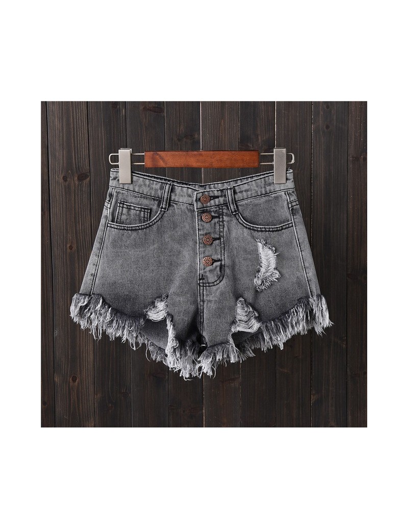 On sale 2019 summer Women 5 pockets Vintage tassel washed denim short jeans feminino mujer sexy Hot Ripped distressed hole -...
