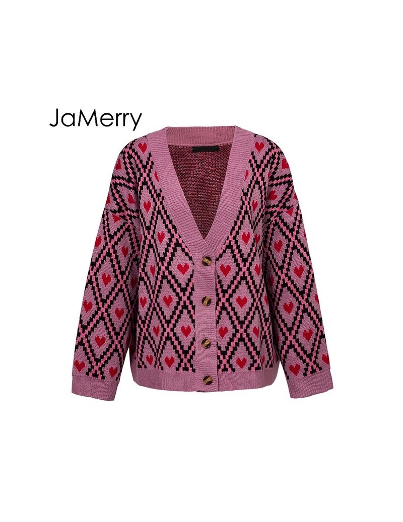 Cardigans Heart print knitted cardigan women Single breasted female sweater cardigan 2018 Autumn winter oversized cardigan ju...