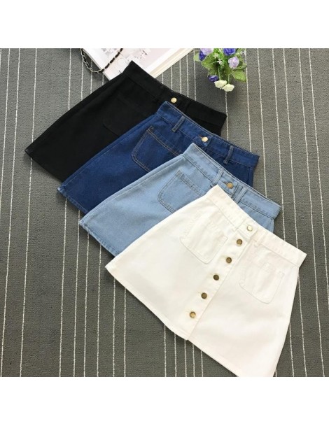 Skirts On sale 2019 summer Womens ladies A-line Jeans short Skirt Button High Waist Denim pockets Skirt harajuku mini high qu...
