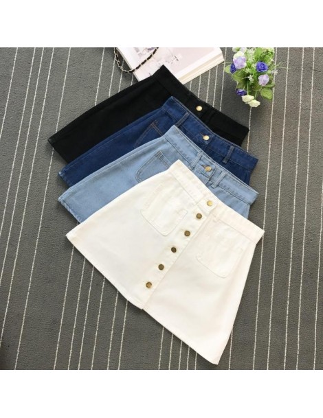 Skirts On sale 2019 summer Womens ladies A-line Jeans short Skirt Button High Waist Denim pockets Skirt harajuku mini high qu...