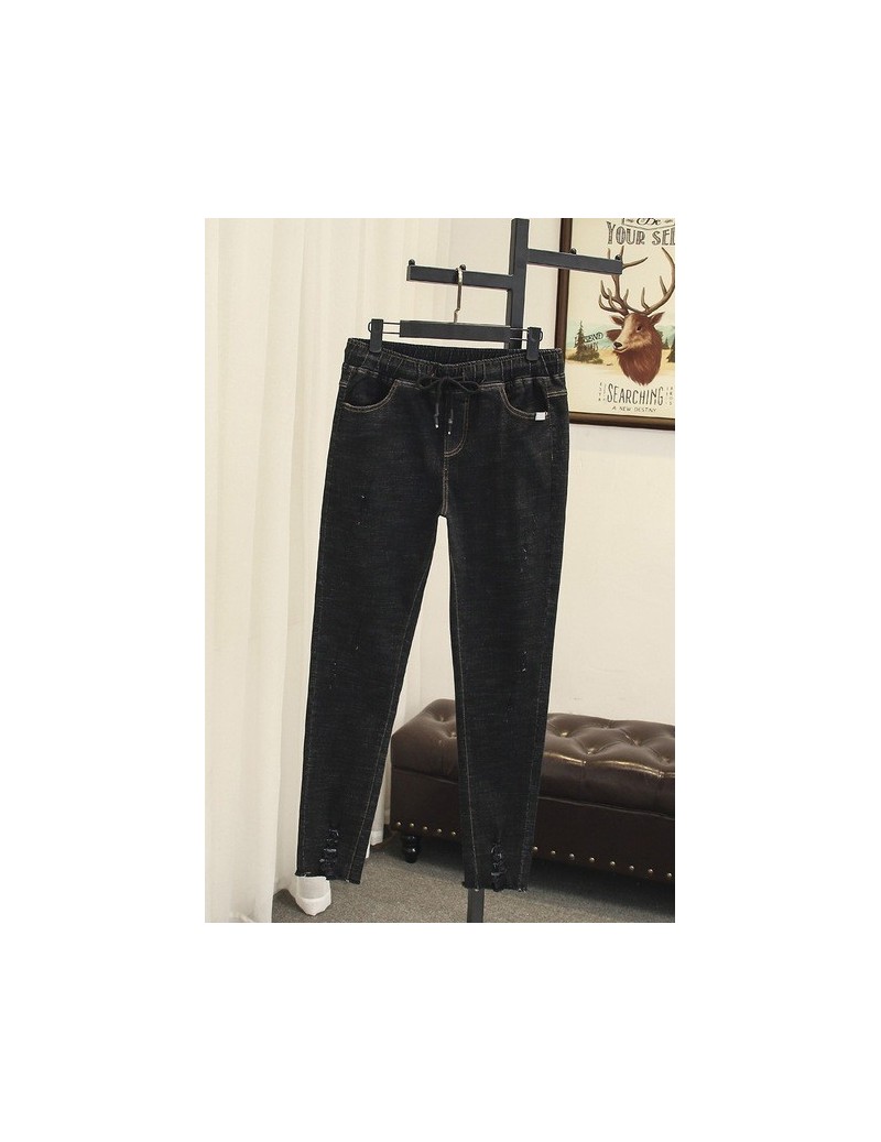 Hole Casual Black Jeans Plus Size 6 XL Women Slim Elastic Waist Denim Pencil Pants Stretched Skinny Jeans SWM1027 - Black - ...