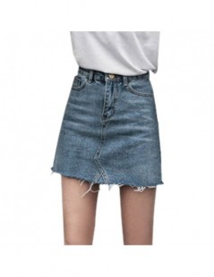 Skirts summer two-color high waist pencil denim skirt high street pocket button full match denim skirt - Blue - 4B4163380830-...