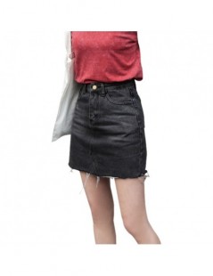 Skirts summer two-color high waist pencil denim skirt high street pocket button full match denim skirt - Blue - 4B4163380830-...