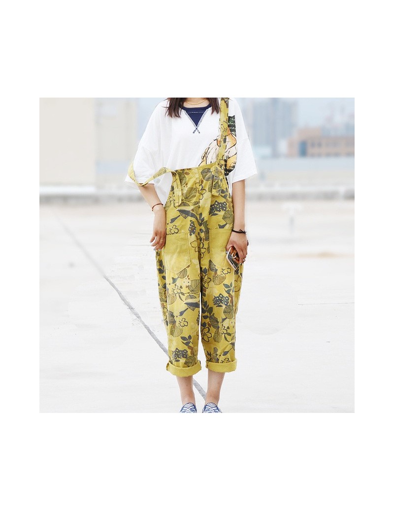 Jumpsuits Women Summer Loose Casual Overalls Calf Length Ladies Floral Print Trousers 2018 Flower Printing Jumpsuits Overalls...