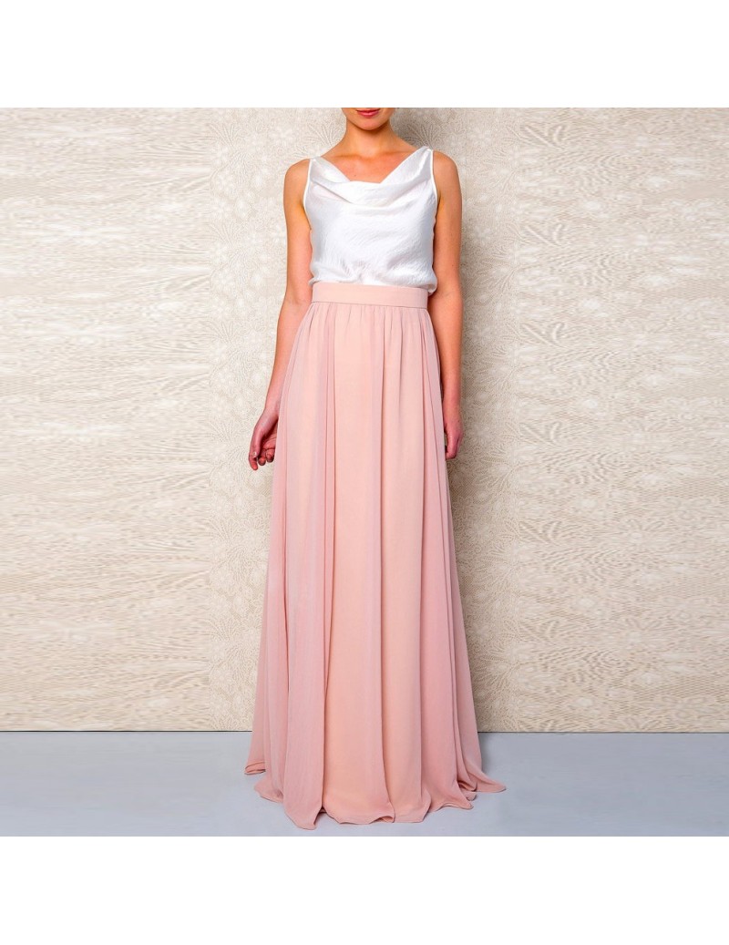 Modest Coral Color Chiffon Long Skirts For Women Zipper High Quality Female Adult Skirt To Bridesmaid Custom Made Saias 2018...