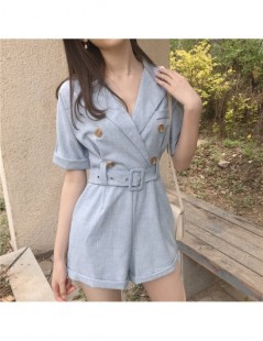 Rompers Vintage Hong Kong Style Fashion Elegant Loose Solid V-Neck Sweet Empire Simple Casual Sashes Jumpsuit Plus Size - kha...