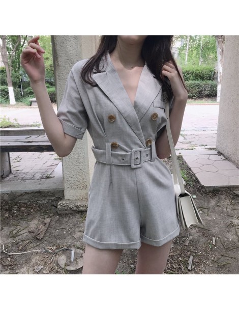 Rompers Vintage Hong Kong Style Fashion Elegant Loose Solid V-Neck Sweet Empire Simple Casual Sashes Jumpsuit Plus Size - kha...