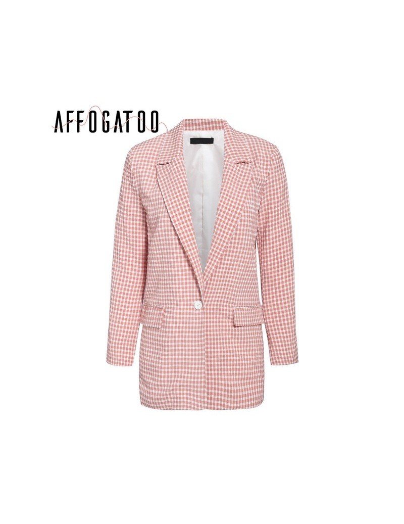 Casual Autumn Winter plaid pink blazer coats women Elegant long sleeve office ladies pants blazer suits outwear female - bla...