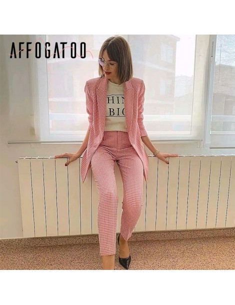 Blazers Casual Autumn Winter plaid pink blazer coats women Elegant long sleeve office ladies pants blazer suits outwear femal...