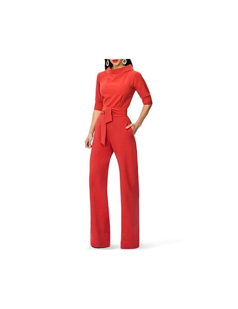 Jumpsuits Half Sleeve Ruffle High Waist Jumpsuits for Women 2019 Autumn Winter Overalls Solid Color Office Lady Wide Leg Romp...