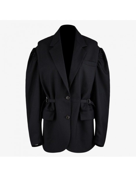Women Blazer Single Breasted Long Sleeve Ladies Black Blazer Coat Belt Loose Female Suit Jacket Chic Womens Jacket New - bla...