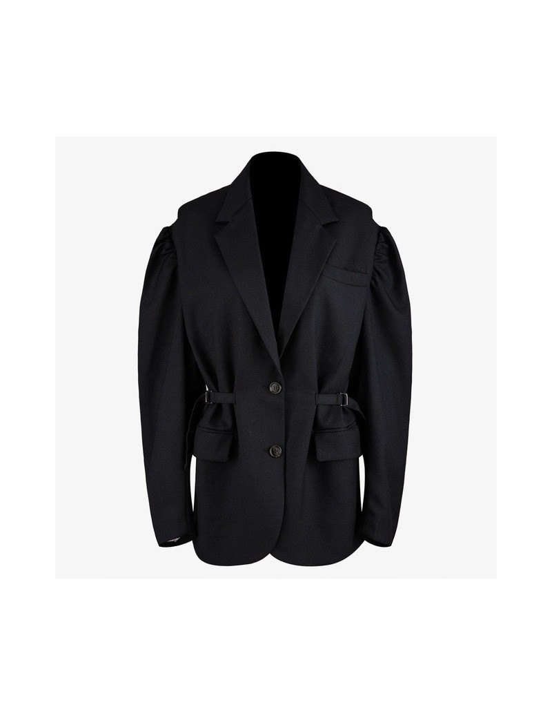 Women Blazer Single Breasted Long Sleeve Ladies Black Blazer Coat Belt Loose Female Suit Jacket Chic Womens Jacket New - bla...