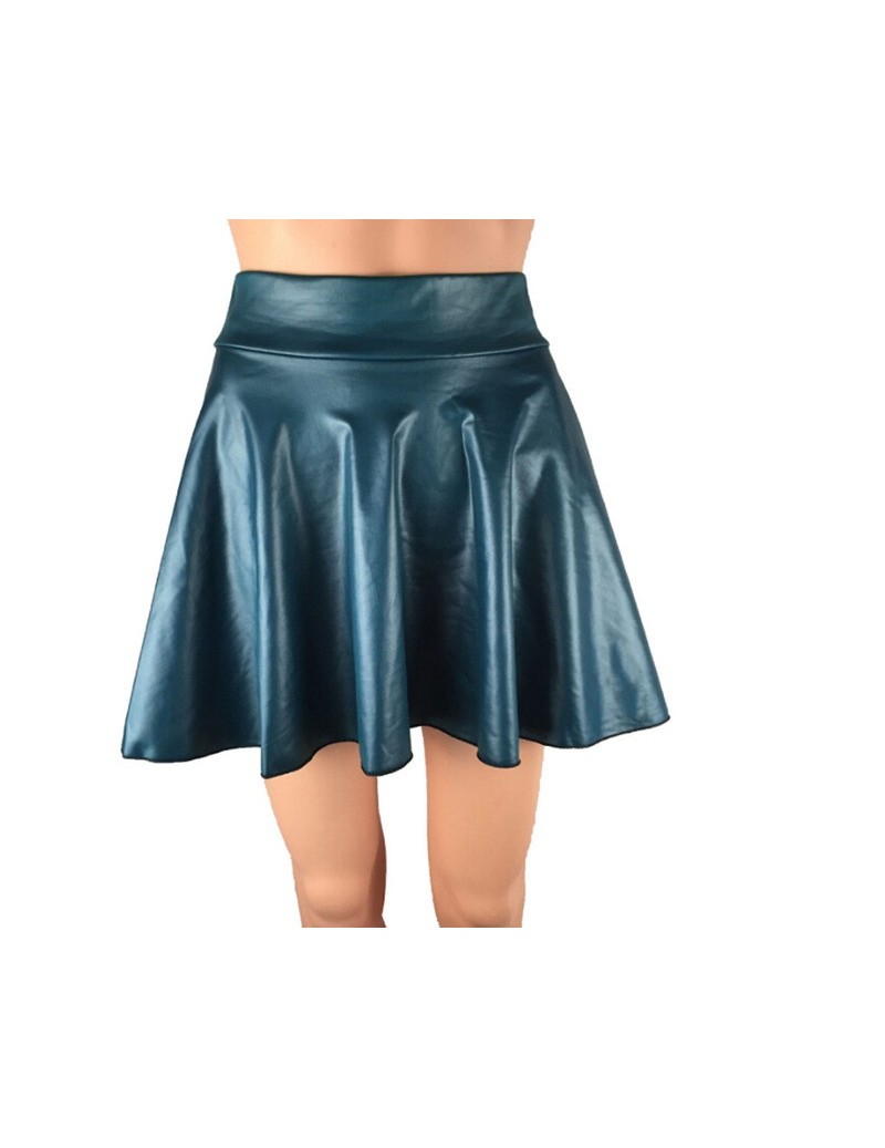 Women Slim PU Skirt High Waist Short Mini Skirts Pleated Party Faux Leather Skirts - Green - 473091873279-2