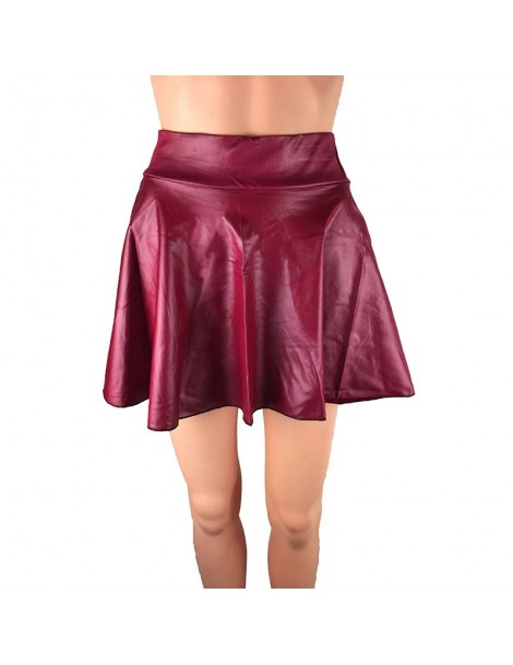 Skirts Women Slim PU Skirt High Waist Short Mini Skirts Pleated Party Faux Leather Skirts - Green - 473091873279-2 $12.78