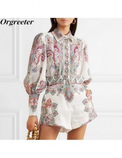 Women's Sets 2019 Autumn New Exquisite Baroque pattern Print Long Lantern Sleeve Single-Breasted Shirt Blouse and Shorts 2 Pi...