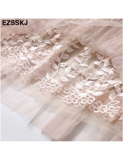 Skirts High Quality Elegant Tulle Long Pleated Skirt Women 2018 Summer floral Embroidery A-line tutu Lace mesh Skirt Women mi...