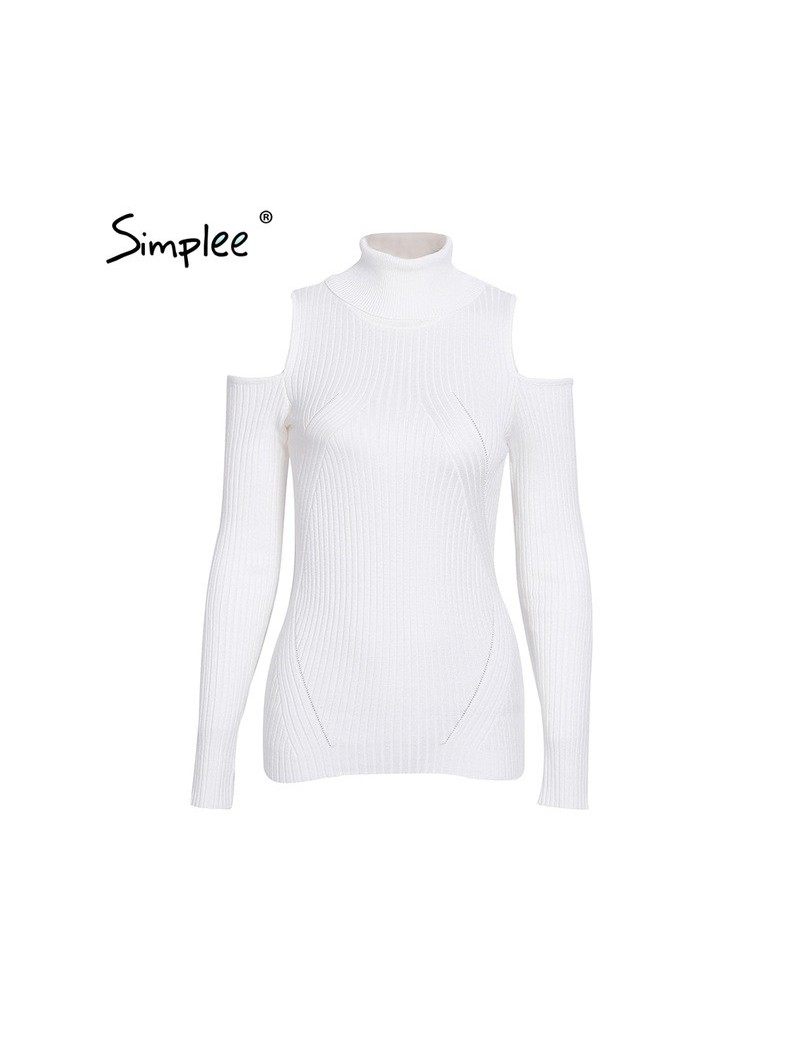 Turtleneck cold shoulder knitted sweater women Casual cotton streetwear pullover female Sexy autumn winter jumper 2017 - Whi...