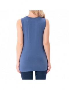 Tank Tops Summer Women Shirt Sleeveless O Neck Twist Front Tee Solid Color Blouse Girl Casual Vest Tops JS25 - Blue - 5N11121...