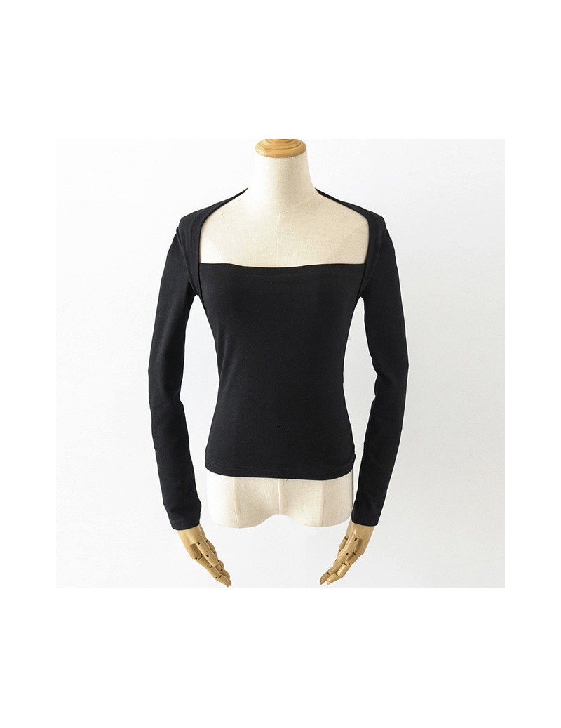 T-Shirts Women Vintage Hepburn Square Neck Fitted Long Sleeve T-shirt - black - 4I3062842754-2 $36.09