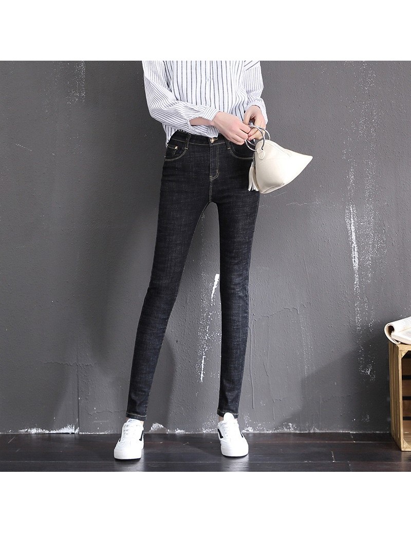 Jeans Spring Tight-fitting Pencil Pants Girls Students High Waist Was Thin Metal Standard Feet Pants - Blue - 5H111182301008-...