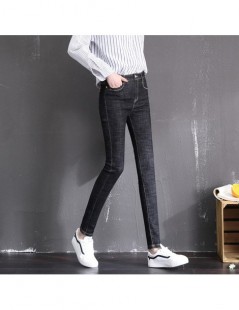 Jeans Spring Tight-fitting Pencil Pants Girls Students High Waist Was Thin Metal Standard Feet Pants - Blue - 5H111182301008-...