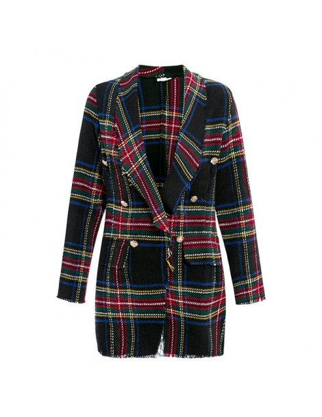 Blazers Elegant plaid tweed blazer woman Casual button blazer Autumn winter jacket Vintage long sleeves blazer coat office la...