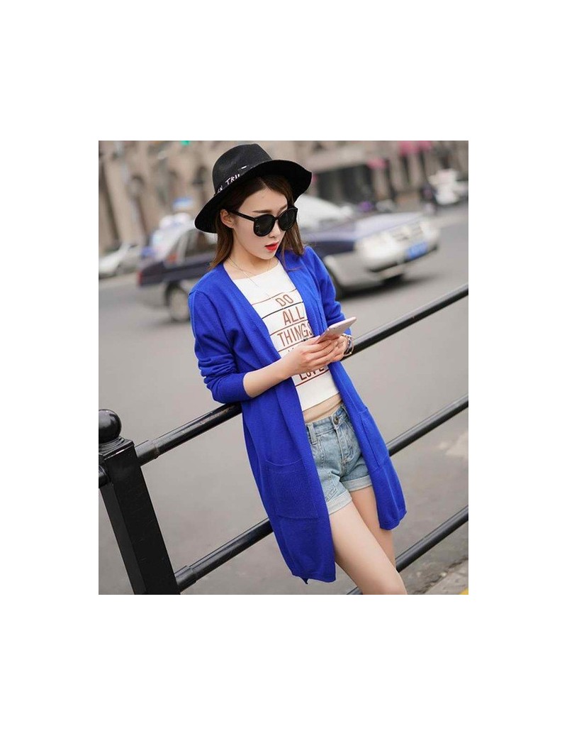 2017 sale fashion high quality cashmere long cardigan women v Collar new design genuine goods low price Solid color - Sapphi...