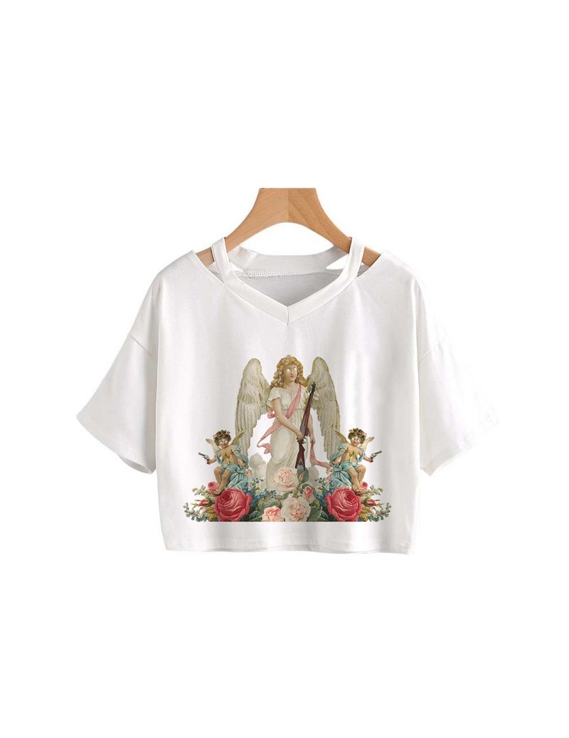 T-Shirts Michelangelo Cute Angel Tops YOU CAN'T SIT Letter T Shirt Funny Three Angel Graphic tops tee Women Tumblr Female New...