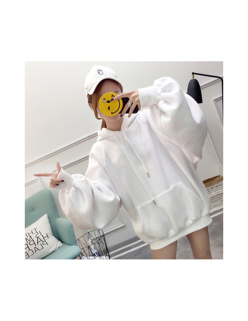 Chic Solid Oversized Hoodie Women Floral O-neck Female Autumn Winter Casual Long Sleeve Pullovers Hoodie Sweatshirts - white...